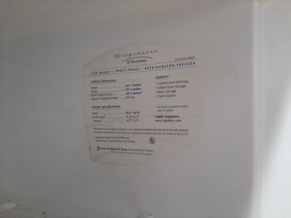 Frigidaire electrolux refrigirator top mount - Image 5
