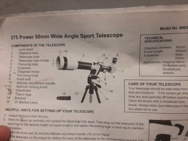 385 power 50mm wide angle sport telescope Eastcolight model 8003 - Image 3