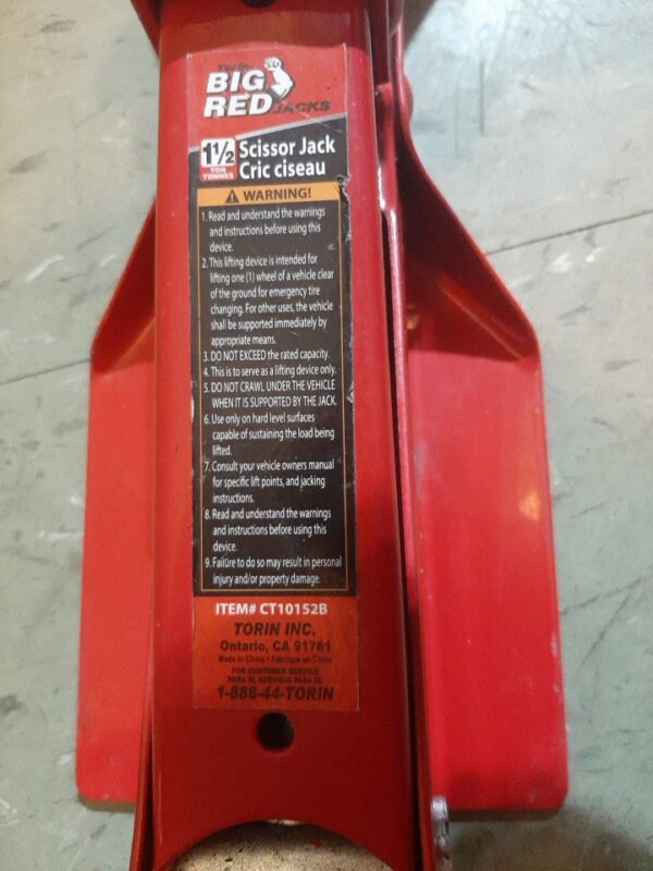 Torin Big Red Steel Scissor Jack 1.5 Ton 3000 lb Capacity - Image 6